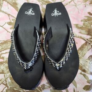 Corkys Black Rhinestone Embellished Platform Sandals Natasha Womens Size 10